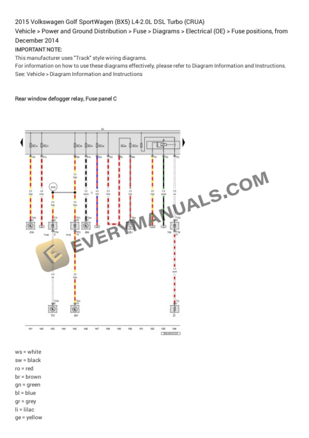 Volkswagen Golf SportWagen (BX5) 2015 Electrical Diagrams L4-2.0L DSL Turbo (CRUA) 5 Volkswagen Golf SportWagen (BX5) 2015 Electrical Diagrams L4-2.0L DSL Turbo (CRUA) - Image 3