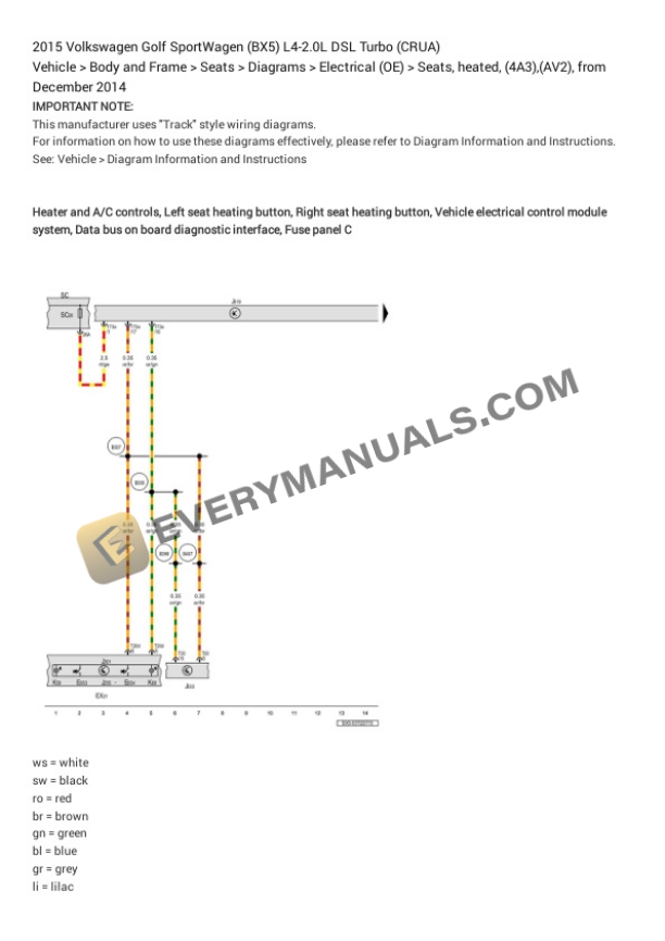 Volkswagen Golf SportWagen (BX5) 2015 Electrical Diagrams L4-2.0L DSL Turbo (CRUA) 7 Volkswagen Golf SportWagen (BX5) 2015 Electrical Diagrams L4-2.0L DSL Turbo (CRUA) - Image 5