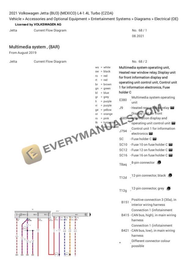 Volkswagen Jetta (BU3) (MEXICO) 2021 Electrical Diagrams L4-1.4L Turbo (CZDA) 6 Volkswagen Jetta (BU3) (MEXICO) 2021 Electrical Diagrams L4-1.4L Turbo (CZDA) - Image 4