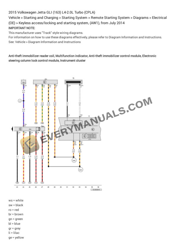 Volkswagen Jetta GLI (163) 2015 Electrical Diagrams L4-2.0L Turbo (CPLA) 6 Volkswagen Jetta GLI (163) 2015 Electrical Diagrams L4-2.0L Turbo (CPLA) - Image 4