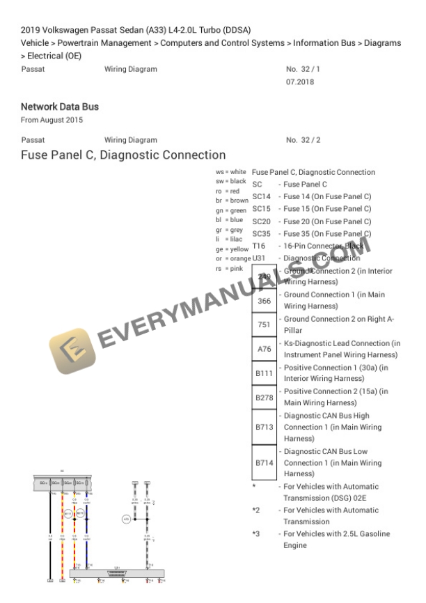 Volkswagen Passat Sedan (A33) 2019 Electrical Diagrams L4-2.0L Turbo (DDSA) 6 Volkswagen Passat Sedan (A33) 2019 Electrical Diagrams L4-2.0L Turbo (DDSA) - Image 4