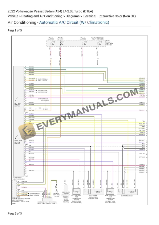 Volkswagen Passat Sedan (A34) 2022 Electrical Diagrams L4-2.0L Turbo (DTEA)