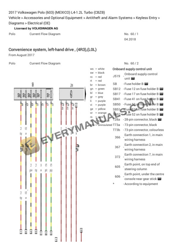 Volkswagen Polo (603) (MEXICO) 2017 Electrical Diagrams L4-1.2L Turbo (CBZB) 6 Volkswagen Polo (603) (MEXICO) 2017 Electrical Diagrams L4-1.2L Turbo (CBZB) - Image 4