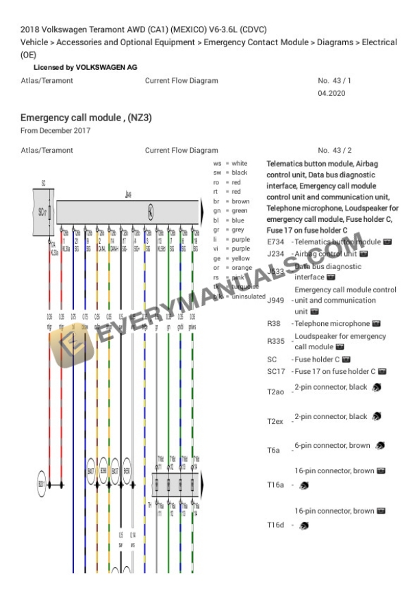 Volkswagen Teramont AWD (CA1) (MEXICO) 2018 Electrical Diagrams V6-3.6L (CDVC) 6 Volkswagen Teramont AWD (CA1) (MEXICO) 2018 Electrical Diagrams V6-3.6L (CDVC) - Image 4