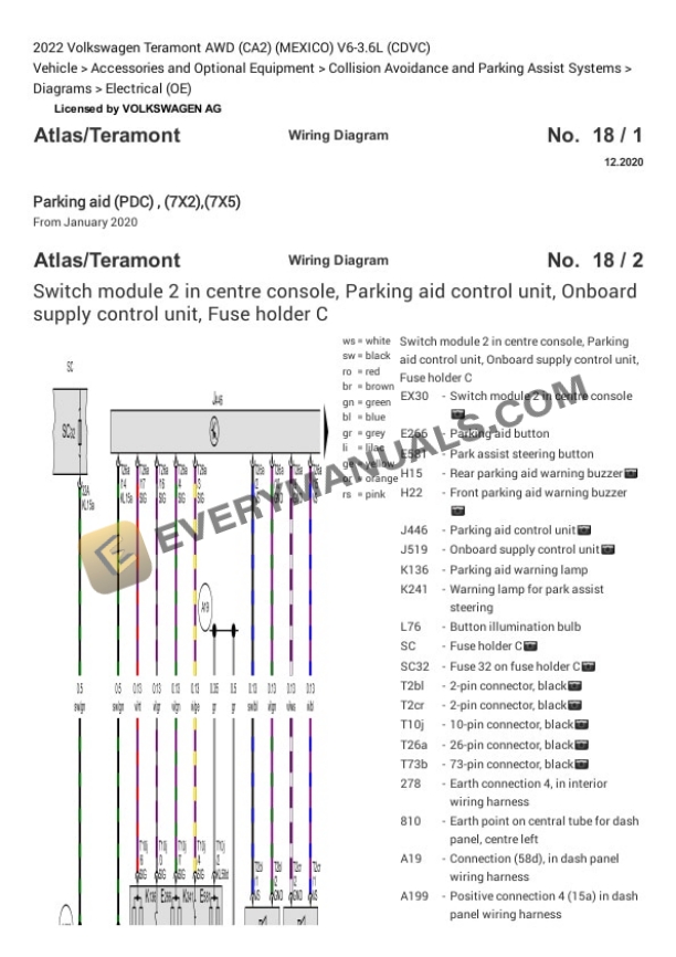 Volkswagen Teramont AWD (CA2) (MEXICO) 2022 Electrical Diagrams V6-3.6L (CDVC) 7 Volkswagen Teramont AWD (CA2) (MEXICO) 2022 Electrical Diagrams V6-3.6L (CDVC) - Image 5