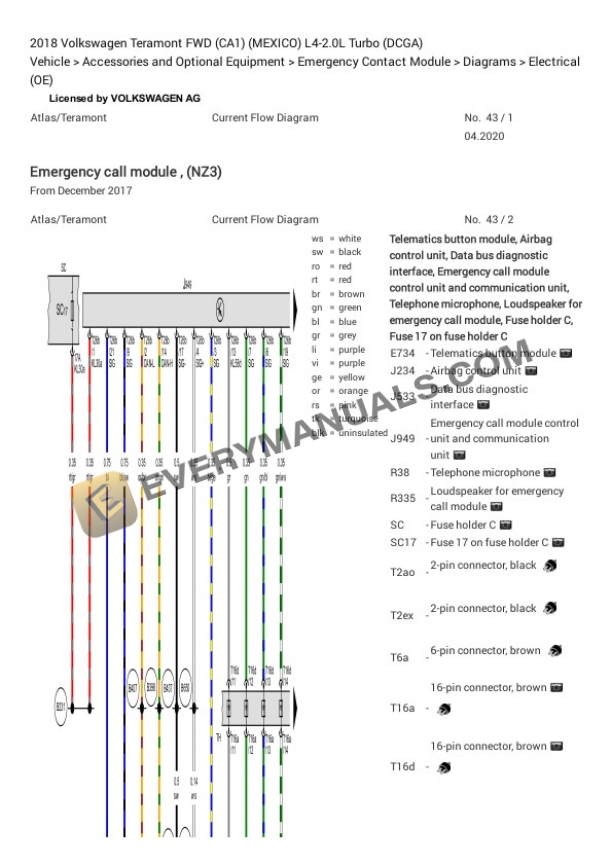 Volkswagen Teramont FWD (CA1) (MEXICO) 2018 Electrical Diagrams L4-2.0L Turbo (DCGA) 6 Volkswagen Teramont FWD (CA1) (MEXICO) 2018 Electrical Diagrams L4-2.0L Turbo (DCGA) - Image 4