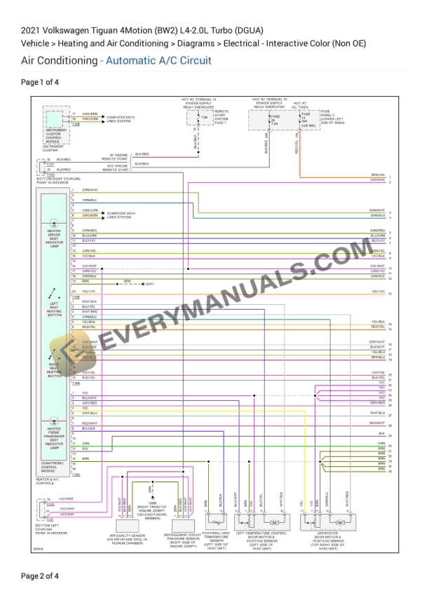 Volkswagen Tiguan 4Motion (BW2) 2021 Electrical Diagrams L4-2.0L Turbo (DGUA)