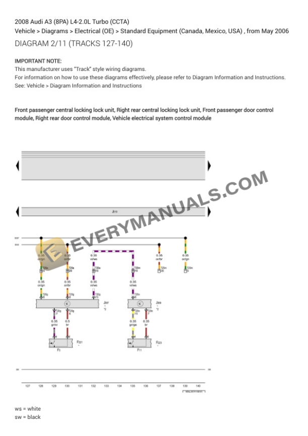 Audi A3 (8PA) 2008 Electrical Diagrams L4-2.0L Turbo (CCTA) 4 Audi A3 (8PA) 2008 Electrical Diagrams L4-2.0L Turbo (CCTA) - Image 2