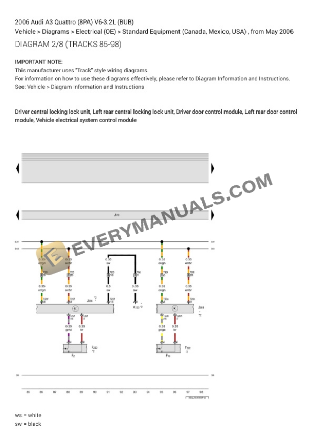 Audi A3 Quattro (8PA) 2006 Electrical Diagrams V6-3.2L (BUB) 6 Audi A3 Quattro (8PA) 2006 Electrical Diagrams V6-3.2L (BUB) - Image 4