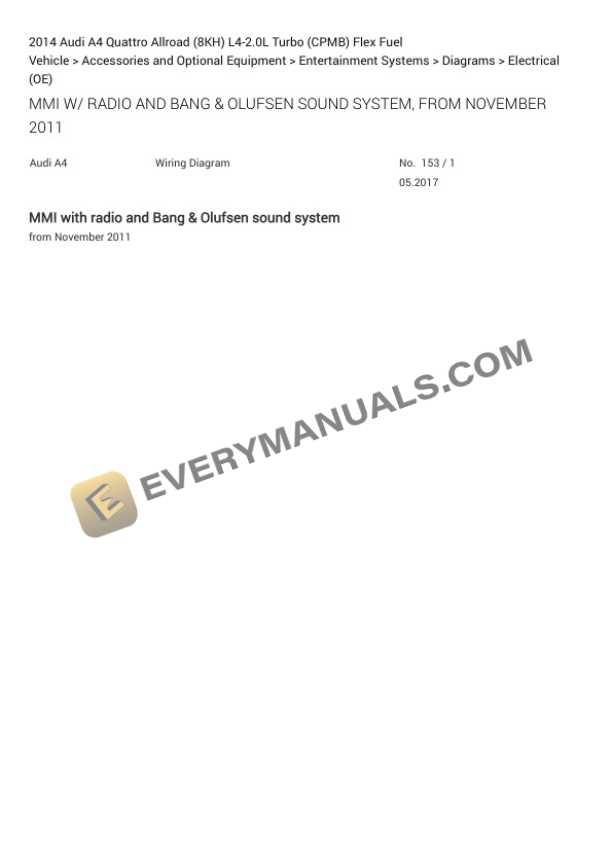 Audi A4 Quattro Allroad (8KH) 2014 Electrical Diagrams L4-2.0L Turbo (CPMB) Flex Fuel 6 Audi A4 Quattro Allroad (8KH) 2014 Electrical Diagrams L4-2.0L Turbo (CPMB) Flex Fuel - Image 4