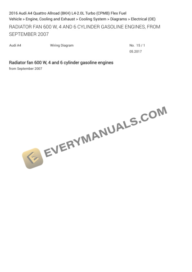 Audi A4 Quattro Allroad (8KH) 2016 Electrical Diagrams L4-2.0L Turbo (CPMB) Flex Fuel 7 Audi A4 Quattro Allroad (8KH) 2016 Electrical Diagrams L4-2.0L Turbo (CPMB) Flex Fuel - Image 5