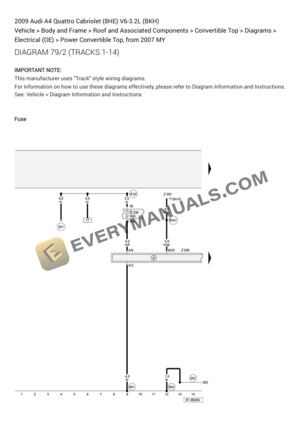 Audi A4 Quattro Cabriolet (8HE) 2009 Electrical Diagrams V6-3.2L (BKH) 6 Audi A4 Quattro Cabriolet (8HE) 2009 Electrical Diagrams V6-3.2L (BKH) - Image 4