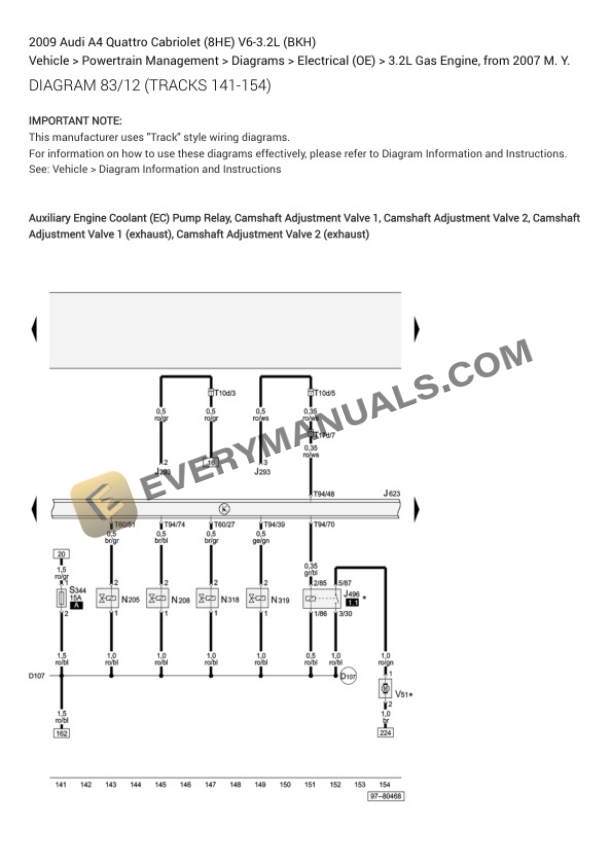 Audi A4 Quattro Cabriolet (8HE) 2009 Electrical Diagrams V6-3.2L (BKH) 7 Audi A4 Quattro Cabriolet (8HE) 2009 Electrical Diagrams V6-3.2L (BKH) - Image 5
