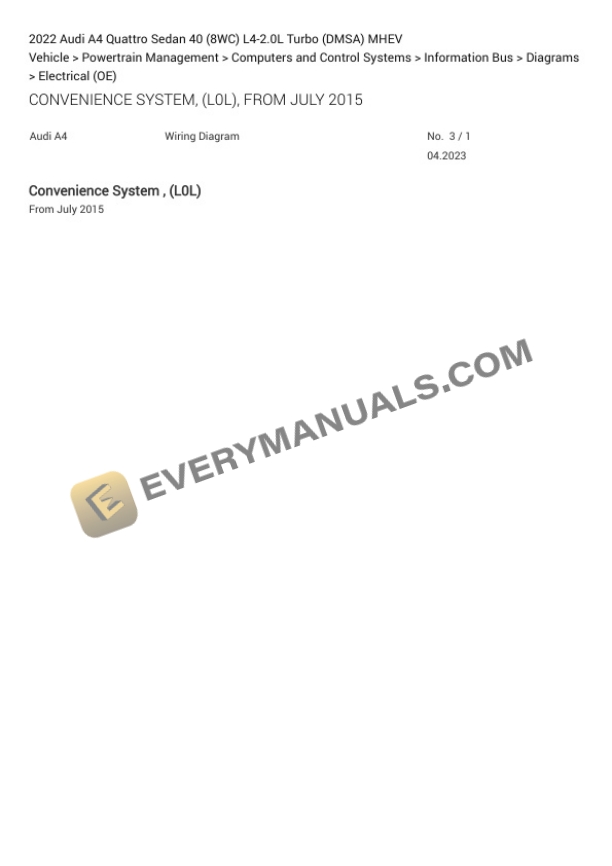 Audi A4 Quattro Sedan 40 (8WC) 2022 Electrical Diagrams L4-2.0L Turbo (DMSA) MHEV 4 Audi A4 Quattro Sedan 40 (8WC) 2022 Electrical Diagrams L4-2.0L Turbo (DMSA) MHEV - Image 2