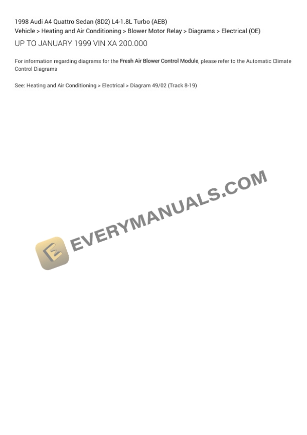 Audi A4 Quattro Sedan (8D2) 1998 Electrical Diagrams L4-1.8L Turbo (AEB) 5 Audi A4 Quattro Sedan (8D2) 1998 Electrical Diagrams L4-1.8L Turbo (AEB) - Image 3
