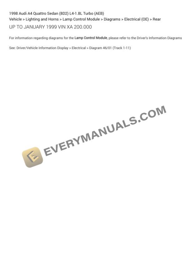 Audi A4 Quattro Sedan (8D2) 1998 Electrical Diagrams L4-1.8L Turbo (AEB) 7 Audi A4 Quattro Sedan (8D2) 1998 Electrical Diagrams L4-1.8L Turbo (AEB) - Image 5