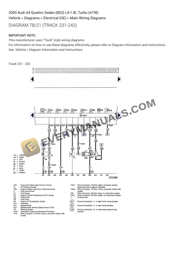 Audi A4 Quattro Sedan (8D2) 2000 Electrical Diagrams L4-1.8L Turbo (ATW) 4 Audi A4 Quattro Sedan (8D2) 2000 Electrical Diagrams L4-1.8L Turbo (ATW) - Image 2
