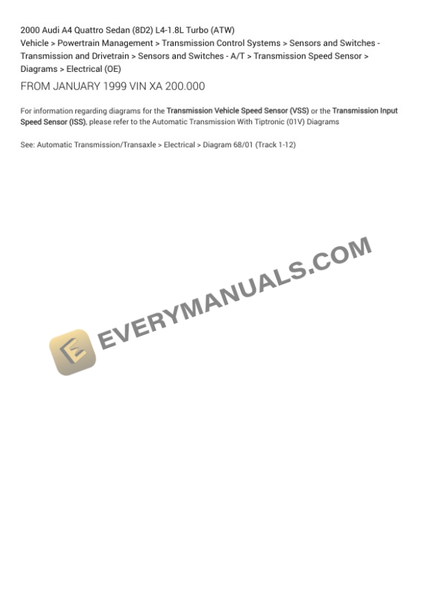 Audi A4 Quattro Sedan (8D2) 2000 Electrical Diagrams L4-1.8L Turbo (ATW) 7 Audi A4 Quattro Sedan (8D2) 2000 Electrical Diagrams L4-1.8L Turbo (ATW) - Image 5