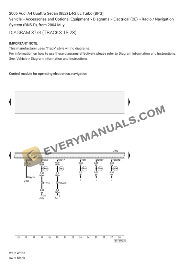 Audi A4 Quattro Sedan (8E2) 2005 Electrical Diagrams L4-2.0L Turbo (BPG) 4 Audi A4 Quattro Sedan (8E2) 2005 Electrical Diagrams L4-2.0L Turbo (BPG) - Image 2