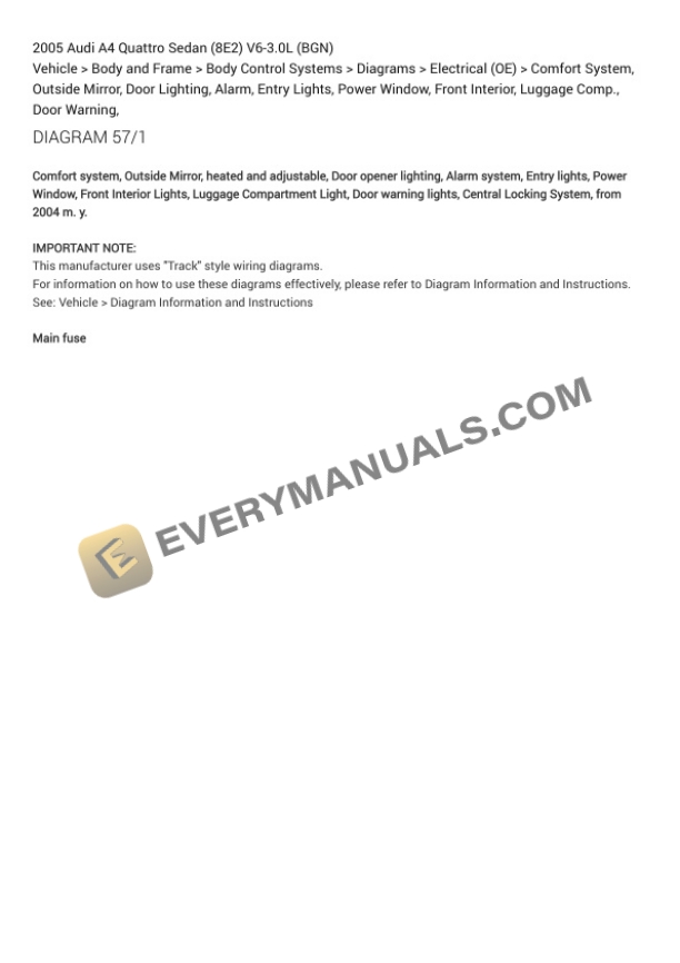 Audi A4 Quattro Sedan (8E2) 2005 Electrical Diagrams V6-3.0L (BGN) 5 Audi A4 Quattro Sedan (8E2) 2005 Electrical Diagrams V6-3.0L (BGN) - Image 3