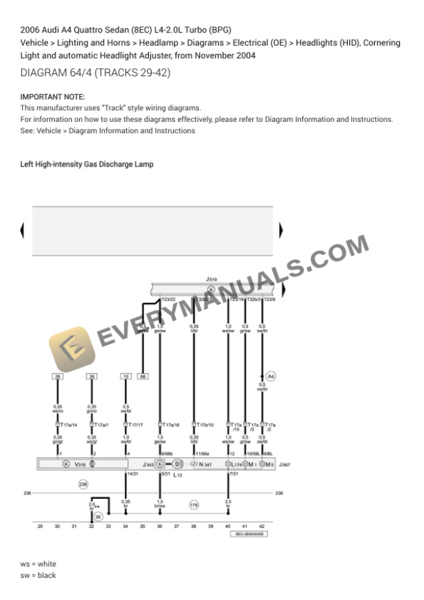 Audi A4 Quattro Sedan (8EC) 2006 Electrical Diagrams L4-2.0L Turbo (BPG) 6 Audi A4 Quattro Sedan (8EC) 2006 Electrical Diagrams L4-2.0L Turbo (BPG) - Image 4