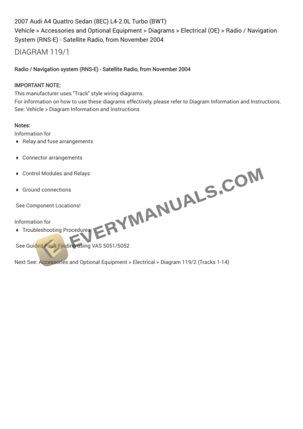 Audi A4 Quattro Sedan (8EC) 2007 Electrical Diagrams L4-2.0L Turbo (BWT) 4 Audi A4 Quattro Sedan (8EC) 2007 Electrical Diagrams L4-2.0L Turbo (BWT) - Image 2