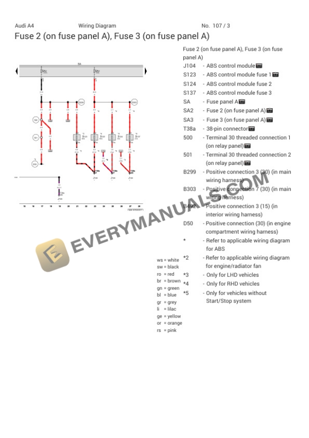 Audi A4 Quattro Sedan (8K2) 2010 Electrical Diagrams L4-2.0L Turbo (CAEB) 5 Audi A4 Quattro Sedan (8K2) 2010 Electrical Diagrams L4-2.0L Turbo (CAEB) - Image 3