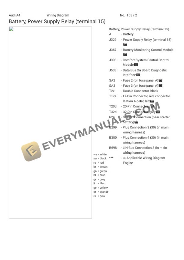 Audi A4 Quattro Sedan (8K2) 2010 Electrical Diagrams L4-2.0L Turbo (CAEB) 7 Audi A4 Quattro Sedan (8K2) 2010 Electrical Diagrams L4-2.0L Turbo (CAEB) - Image 5