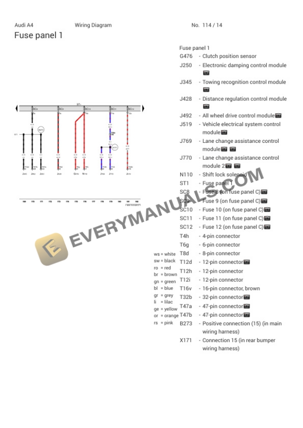 Audi A4 Quattro Sedan (8K2) 2014 Electrical Diagrams L4-2.0L Turbo (CAED) 5 Audi A4 Quattro Sedan (8K2) 2014 Electrical Diagrams L4-2.0L Turbo (CAED) - Image 3