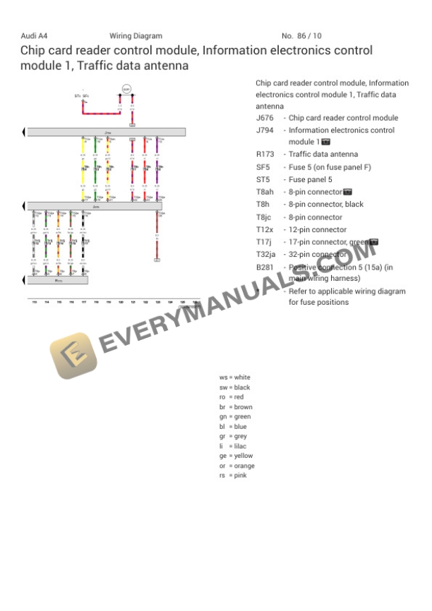 Audi A4 Quattro Sedan (8K2) 2014 Electrical Diagrams L4-2.0L Turbo (CAED) 6 Audi A4 Quattro Sedan (8K2) 2014 Electrical Diagrams L4-2.0L Turbo (CAED) - Image 4