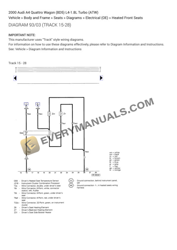 Audi A4 Quattro Wagon (8D5) 2000 Electrical Diagrams L4-1.8L Turbo (ATW) 5 Audi A4 Quattro Wagon (8D5) 2000 Electrical Diagrams L4-1.8L Turbo (ATW) - Image 3