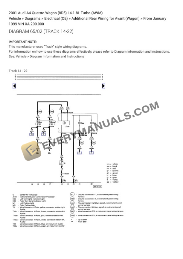 Audi A4 Quattro Wagon (8D5) 2001 Electrical Diagrams L4-1.8L Turbo (AWM) 4 Audi A4 Quattro Wagon (8D5) 2001 Electrical Diagrams L4-1.8L Turbo (AWM) - Image 2