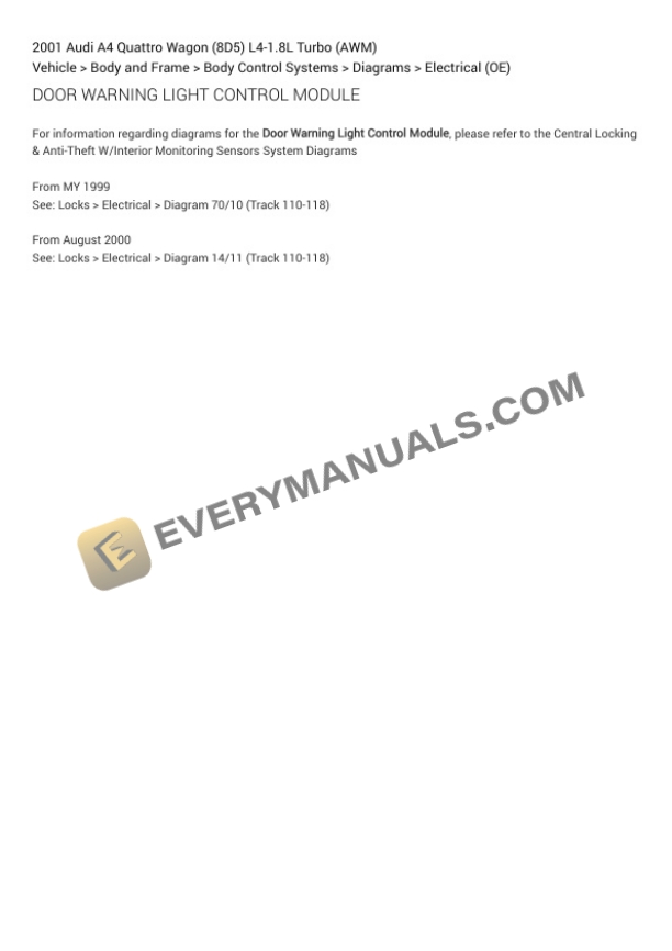Audi A4 Quattro Wagon (8D5) 2001 Electrical Diagrams L4-1.8L Turbo (AWM) 5 Audi A4 Quattro Wagon (8D5) 2001 Electrical Diagrams L4-1.8L Turbo (AWM) - Image 3