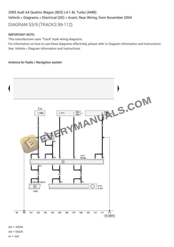 Audi A4 Quattro Wagon (8E5) 2005 Electrical Diagrams L4-1.8L Turbo (AMB) 5 Audi A4 Quattro Wagon (8E5) 2005 Electrical Diagrams L4-1.8L Turbo (AMB) - Image 3