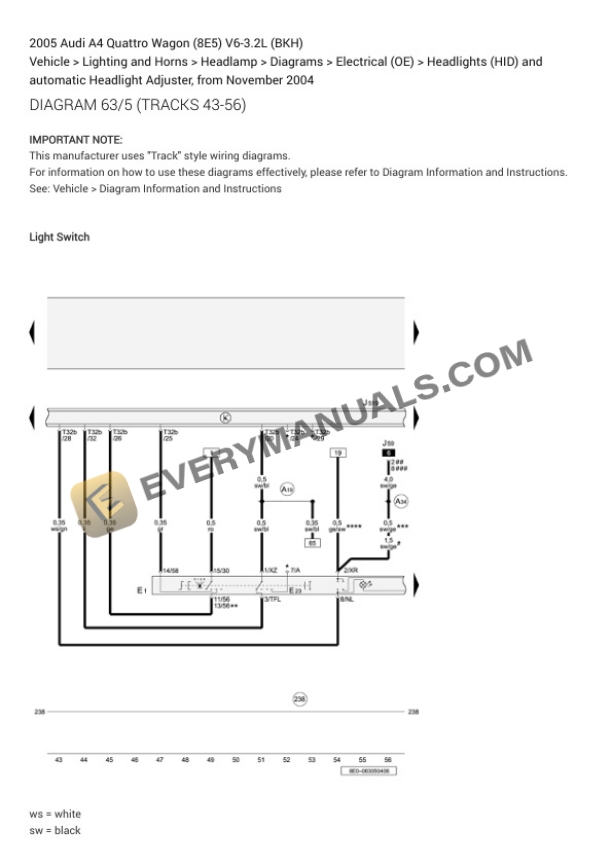 Audi A4 Quattro Wagon (8E5) 2005 Electrical Diagrams V6-3.2L (BKH) 6 Audi A4 Quattro Wagon (8E5) 2005 Electrical Diagrams V6-3.2L (BKH) - Image 4