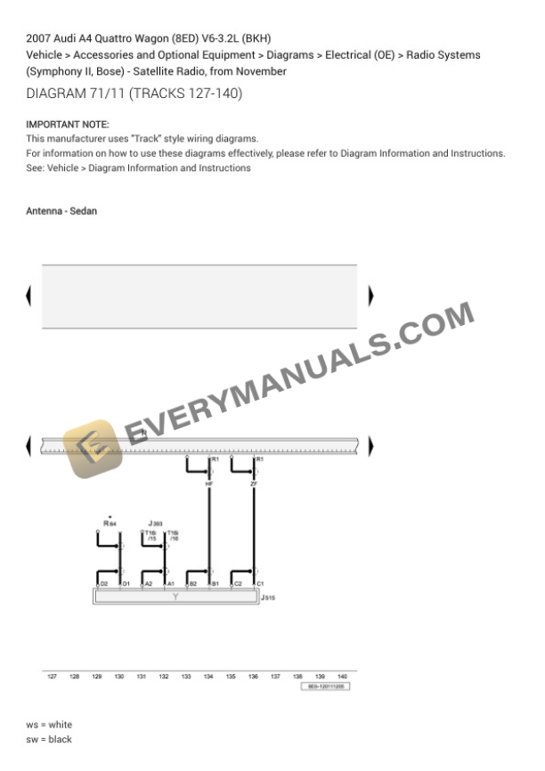 Audi A4 Quattro Wagon (8ED) 2007 Electrical Diagrams V6-3.2L (BKH) 6 Audi A4 Quattro Wagon (8ED) 2007 Electrical Diagrams V6-3.2L (BKH) - Image 4