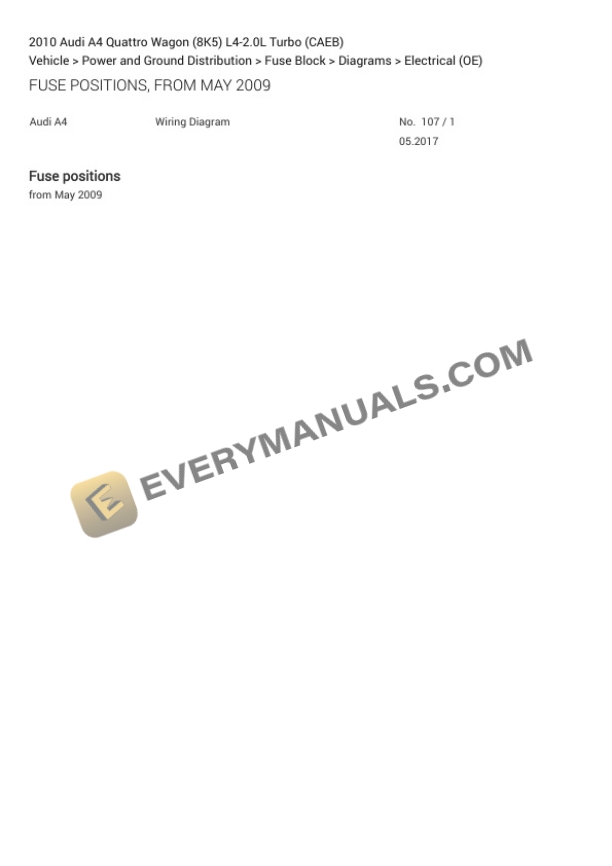 Audi A4 Quattro Wagon (8K5) 2010 Electrical Diagrams L4-2.0L Turbo (CAEB) 5 Audi A4 Quattro Wagon (8K5) 2010 Electrical Diagrams L4-2.0L Turbo (CAEB) - Image 3