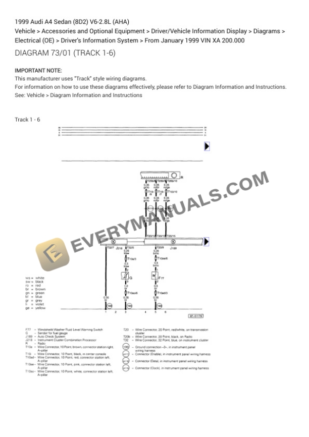 Audi A4 Sedan (8D2) 1999 Electrical Diagrams V6-2.8L (AHA) 4 Audi A4 Sedan (8D2) 1999 Electrical Diagrams V6-2.8L (AHA) - Image 2