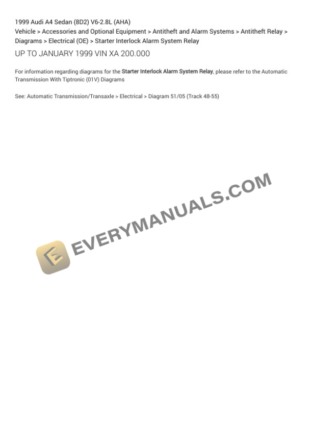 Audi A4 Sedan (8D2) 1999 Electrical Diagrams V6-2.8L (AHA) 7 Audi A4 Sedan (8D2) 1999 Electrical Diagrams V6-2.8L (AHA) - Image 5