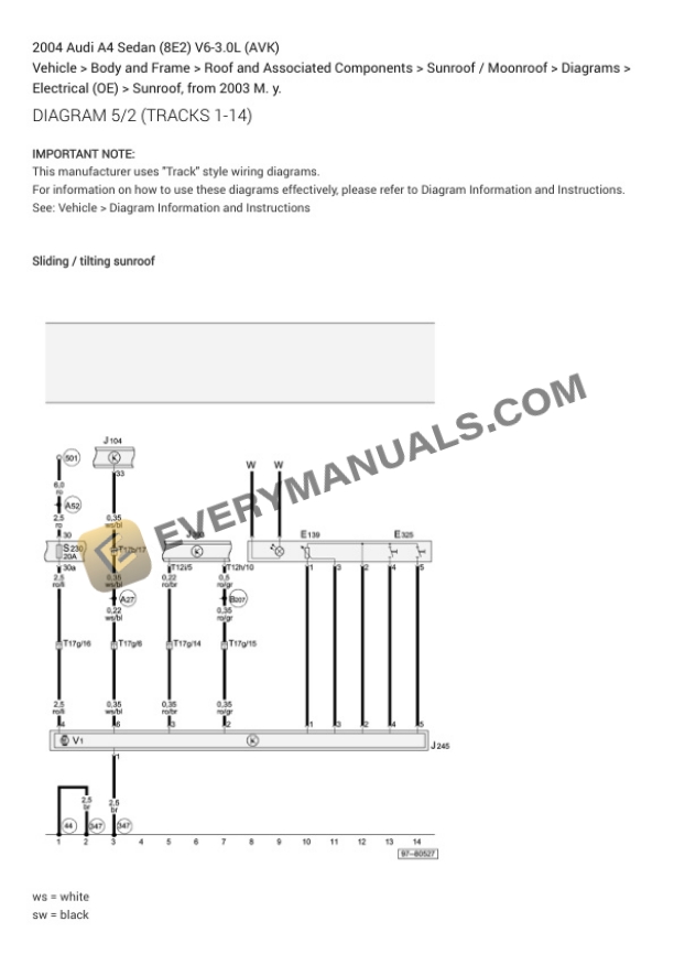 Audi A4 Sedan (8E2) 2004 Electrical Diagrams V6-3.0L (AVK) 7 Audi A4 Sedan (8E2) 2004 Electrical Diagrams V6-3.0L (AVK) - Image 5