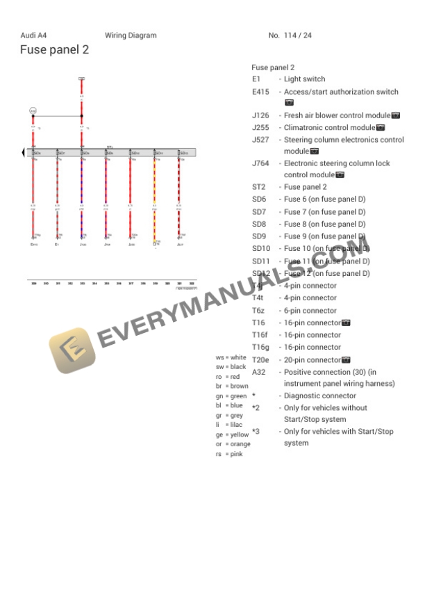 Audi A4 Sedan (8K2) 2016 Electrical Diagrams L4-2.0L Turbo (CAED) 5 Audi A4 Sedan (8K2) 2016 Electrical Diagrams L4-2.0L Turbo (CAED) - Image 3