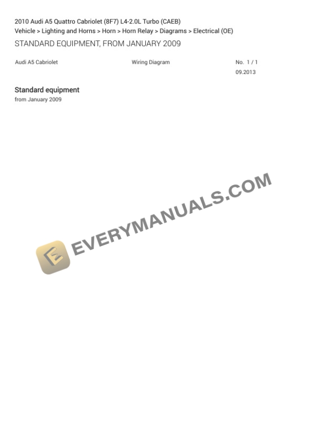 Audi A5 Quattro Cabriolet (8F7) 2010 Electrical Diagrams L4-2.0L Turbo (CAEB) 5 Audi A5 Quattro Cabriolet (8F7) 2010 Electrical Diagrams L4-2.0L Turbo (CAEB) - Image 3