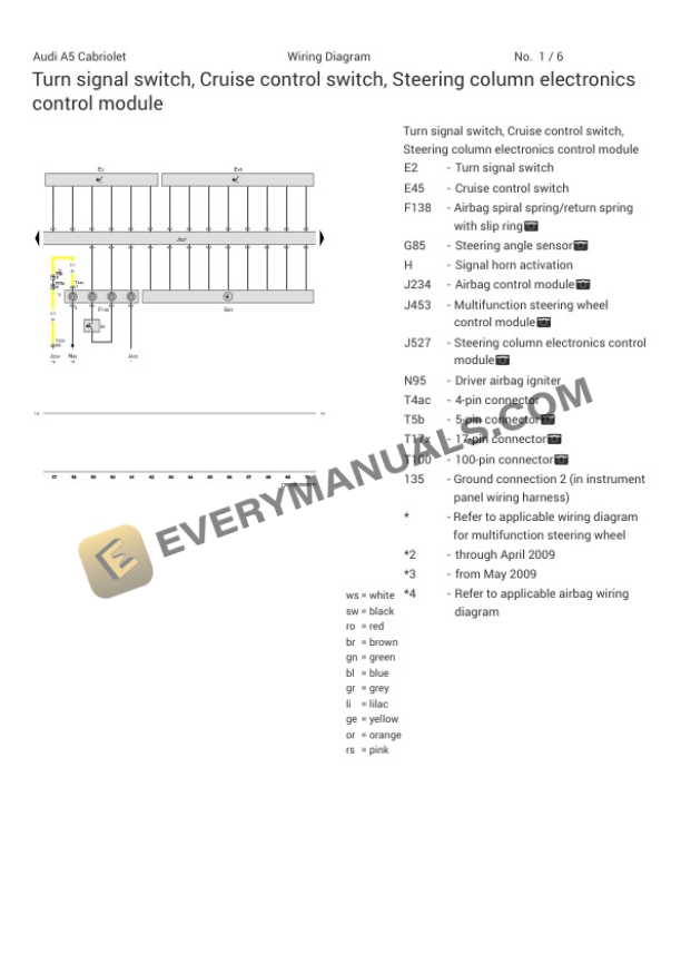 Audi A5 Quattro Cabriolet (8F7) 2010 Electrical Diagrams L4-2.0L Turbo (CAEB) 6 Audi A5 Quattro Cabriolet (8F7) 2010 Electrical Diagrams L4-2.0L Turbo (CAEB) - Image 4