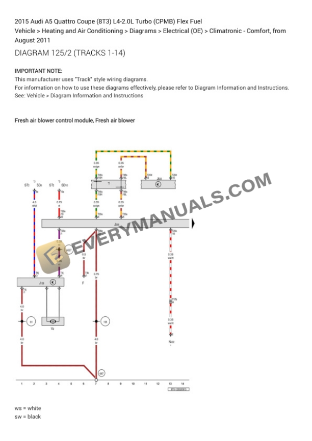 Audi A5 Quattro Coupe (8T3) 2015 Electrical Diagrams L4-2.0L Turbo (CPMB) Flex Fuel 4 Audi A5 Quattro Coupe (8T3) 2015 Electrical Diagrams L4-2.0L Turbo (CPMB) Flex Fuel - Image 2