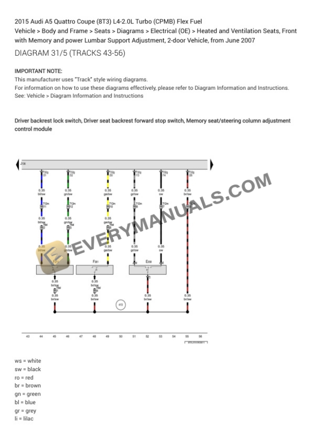 Audi A5 Quattro Coupe (8T3) 2015 Electrical Diagrams L4-2.0L Turbo (CPMB) Flex Fuel 5 Audi A5 Quattro Coupe (8T3) 2015 Electrical Diagrams L4-2.0L Turbo (CPMB) Flex Fuel - Image 3