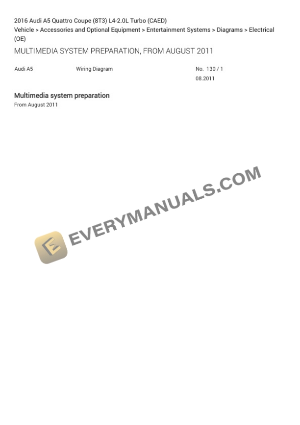 Audi A5 Quattro Coupe (8T3) 2016 Electrical Diagrams L4-2.0L Turbo (CAED) 7 Audi A5 Quattro Coupe (8T3) 2016 Electrical Diagrams L4-2.0L Turbo (CAED) - Image 5