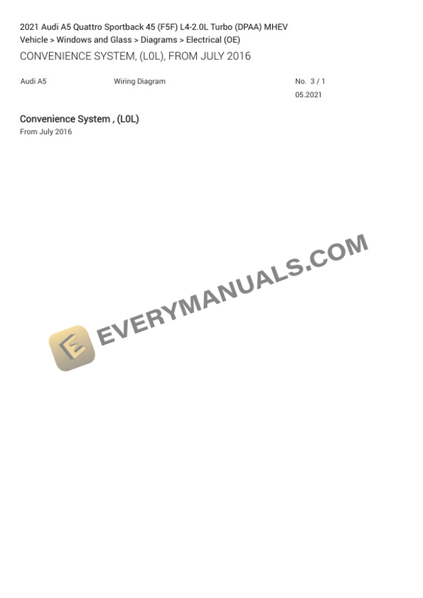 Audi A5 Quattro Sportback 45 (F5F) 2021 Electrical Diagrams L4-2.0L Turbo (DPAA) MHEV 5 Audi A5 Quattro Sportback 45 (F5F) 2021 Electrical Diagrams L4-2.0L Turbo (DPAA) MHEV - Image 3