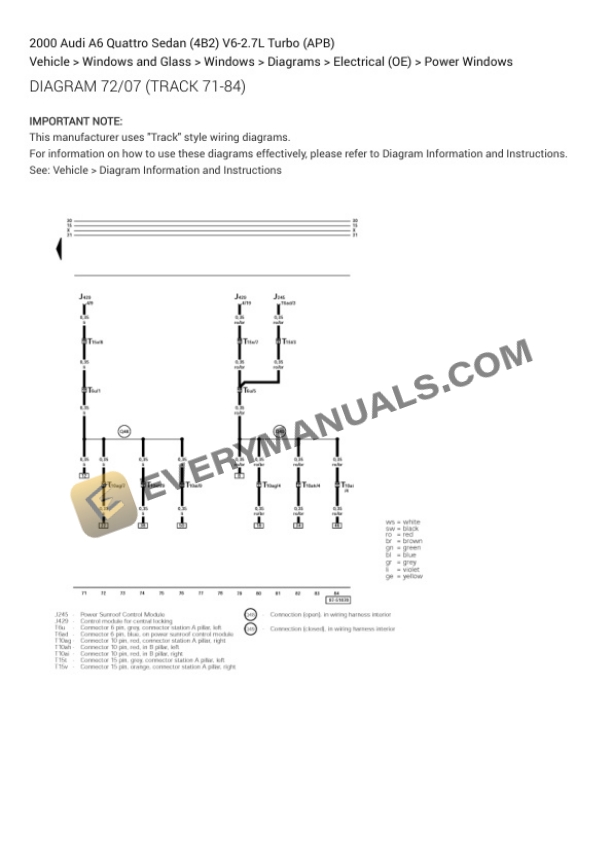 Audi A6 Quattro Sedan (4B2) 2000 Electrical Diagrams V6-2.7L Turbo (APB) 6 Audi A6 Quattro Sedan (4B2) 2000 Electrical Diagrams V6-2.7L Turbo (APB) - Image 4