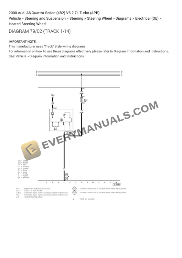 Audi A6 Quattro Sedan (4B2) 2000 Electrical Diagrams V6-2.7L Turbo (APB) 7 Audi A6 Quattro Sedan (4B2) 2000 Electrical Diagrams V6-2.7L Turbo (APB) - Image 5