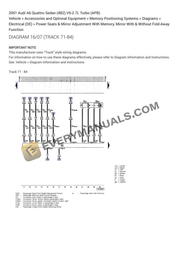 Audi A6 Quattro Sedan (4B2) 2001 Electrical Diagrams V6-2.7L Turbo (APB) 4 Audi A6 Quattro Sedan (4B2) 2001 Electrical Diagrams V6-2.7L Turbo (APB) - Image 2